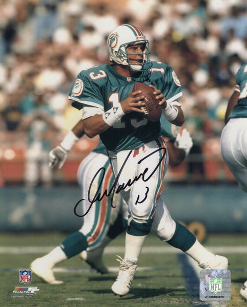 Dan Marino Signed Dolphins Dropback Teal Jersey Action 8x10 Photo - (SS COA)