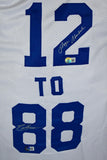 Roger Staubach Drew Pearson Autographed White Pro Style Jersey-Beckett W Holo *2