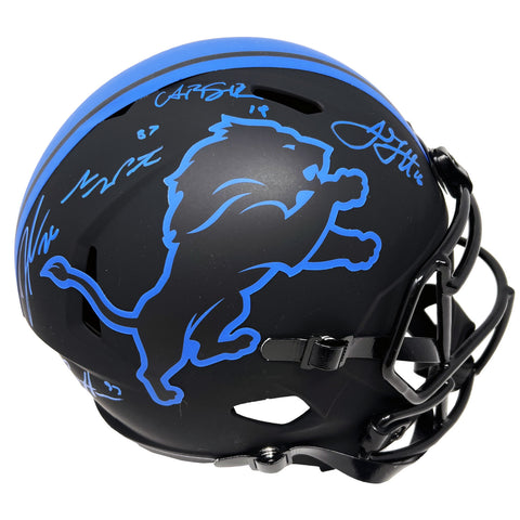 Detroit Lions Goff/St. Brown/Gibbs/Laporta/Hutchinson Signed Eclipse Helmet BAS