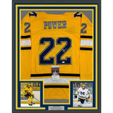 Framed Autographed/Signed Owen Power 35x39 Michigan Yellow Jersey JSA COA