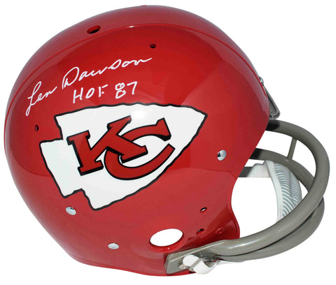 LEN DAWSON SIGNED KANSAS CITY CHIEFS FULL SIZE THROWBACK TK HELMET JSA W/ HOF 87