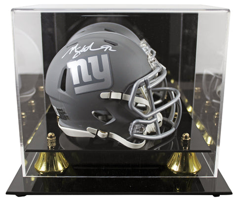 Giants Michael Strahan Signed Slate Speed Mini Helmet W/ Case BAS Witnessed