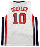 TEAM USA CLYDE DREXLER AUTOGRAPHED SIGNED WHITE JERSEY JSA STOCK #197003