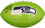 TYLER LOCKETT AUTOGRAPHED SEATTLE SEAHAWKS GREEN LOGO FOOTBALL MCS HOLO 182268