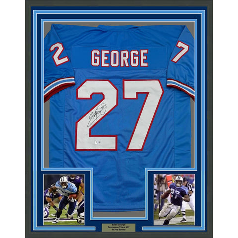 Framed Autographed/Signed Eddie George 35x39 Tennessee Retro Jersey Beckett COA