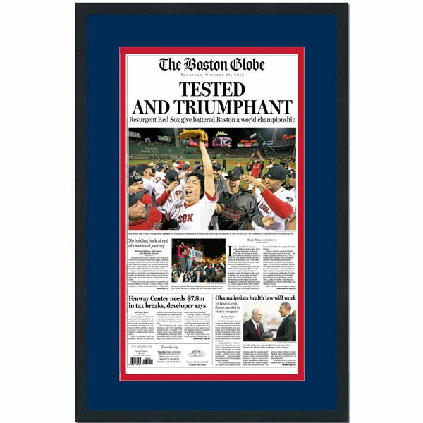 Framed Boston Globe Tested Red Sox 2013 World Series Newspaper Cover 17x27 Photo