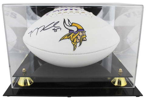 Vikings T.J. Hockenson Signed White Panel Logo Football W/ Case BAS Witnessed