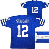 COWBOYS ROGER STAUBACH AUTOGRAPHED ROYAL BLUE JERSEY BECKETT WITNESS 212672