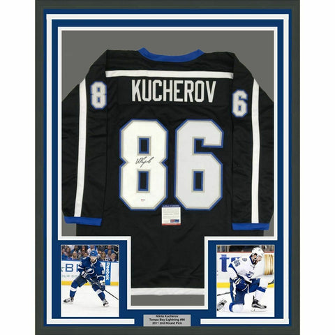 FRAMED Autographed/Signed NIKITA KUCHEROV 33x42 Tampa Bay Black Jersey PSA COA