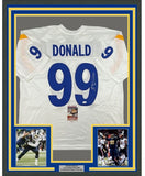 Framed Autographed/Signed Aaron Donald 35x39 Los Angeles LA White Jersey JSA COA