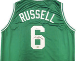 BOSTON CELTICS BILL RUSSELL AUTOGRAPHED GREEN JERSEY BECKETT BAS STOCK #229028