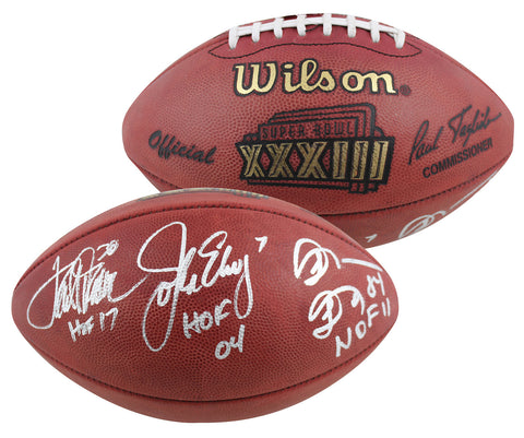 Broncos (3) Elway, Sharpe & Davis Signed SB XXXIII Logo Duke Nfl Football BAS W