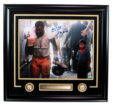 Mean Joe Greene/Tommy Okon Signed Coca Cola 16x20 Photo Steelers Framed Beckett