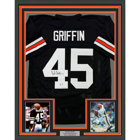 Framed Autographed/Signed Archie Griffin 35x39 Cincinnati Black Jersey BAS COA