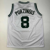 Autographed/Signed Kristaps Porzingis Boston White Basketball Jersey JSA COA