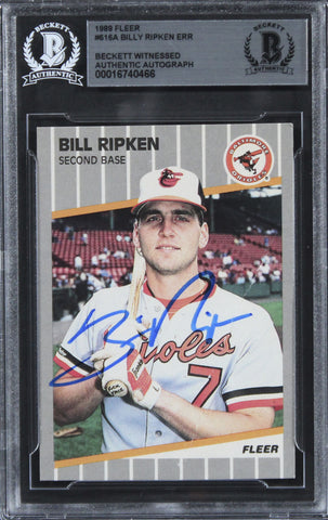 Orioles Billy Ripken Authentic Signed 1989 Fleer #616A Card (Damaged) BAS Slab