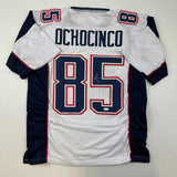 Autographed/Signed Chad Ochocinco (Johnson) New England White Jersey JSA COA