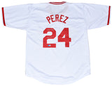 TONY PEREZ SIGNED AUTOGRAPHED CINCINNATI REDS #24 WHITE JERSEY W/ HOF 2000