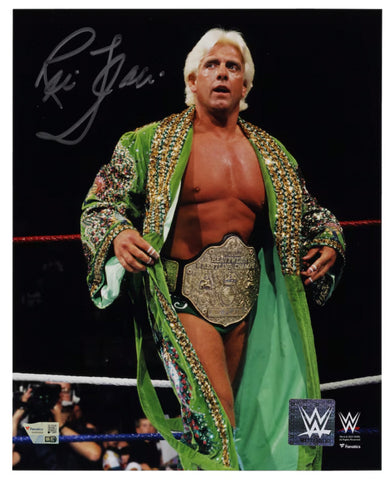 Ric Flair Autographed WWE Wearing Big Gold Title 8" x 10" Photograph Fanatics