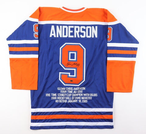 Glenn Anderson Signed Edmonton Oilers Career Highlight Stat Jersey (Leaf COA)