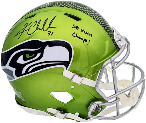 KAM CHANCELLOR AUTO FLASH GREEN FULL SIZE AUTHENTIC HELMET SB CHAMPS MCS 197182