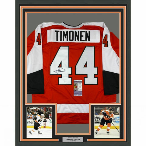 FRAMED Autographed/Signed KIMMO TIMONEN 33x42 Philly Orange Jersey JSA COA Auto