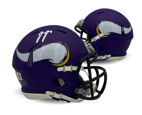 JJ McCarthy Autographed Minnesota Vikings Signed Mini Football Helmet Beckett
