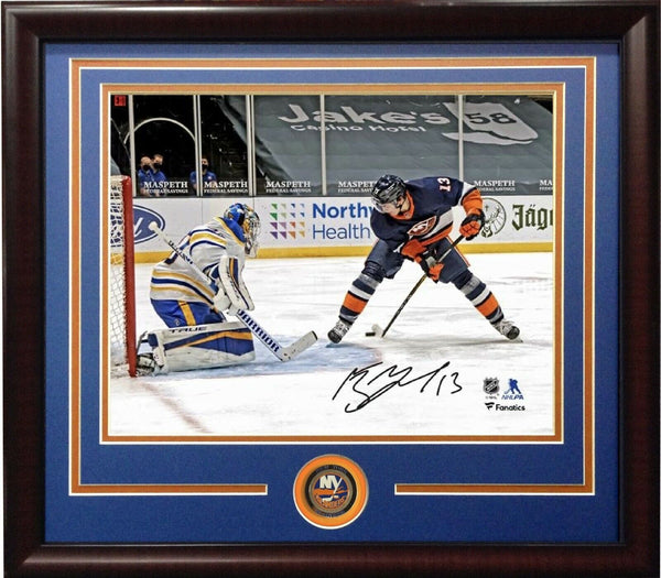 Mathew Barzal Islanders Signed 16x20 Photo Through Legs Goal Framed Fanatics COA