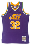 Karl Malone Autographed Utah Jazz M&N 1991 Purple Road Jersey Fanatics