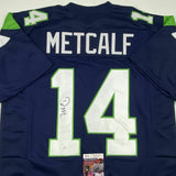 Autographed/Signed DK D.K. METCALF Seattle Blue Football Jersey JSA COA Auto #2