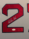 FRAMED CARLTON FISK AUTOGRAPHED SIGNED BOSTON RED SOX JERSEY JSA COA