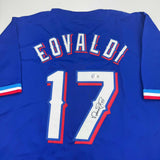 Autographed/Signed Nathan Eovaldi Texas Blue Baseball Jersey Beckett BAS COA