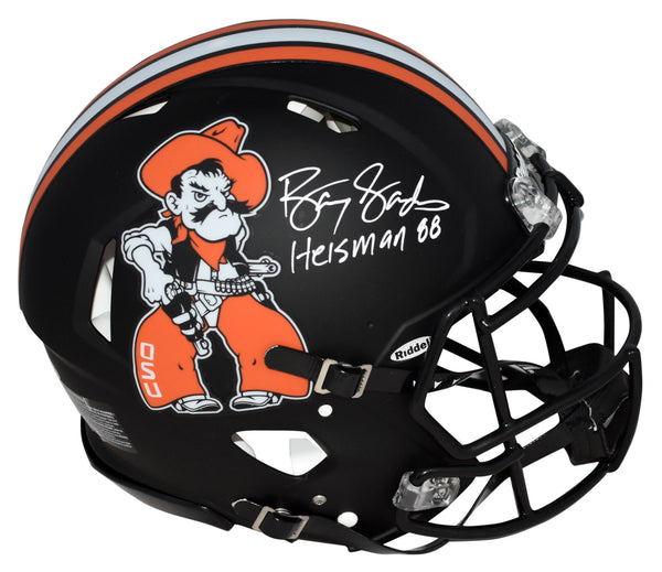 BARRY SANDERS SIGNED OKLAHOMA STATE COWBOYS PISTOL AUTHENTIC HELMET + HEISMAN 88