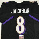 Autographed/Signed LAMAR JACKSON Baltimore Black Football Jersey JSA COA Auto