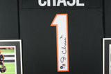 JA'MARR CHASE (Bengals black SKYLINE) Signed Autographed Framed Jersey Beckett