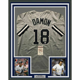 FRAMED Autographed/Signed JOHNNY DAMON 33x42 New York Grey Jersey JSA COA Auto