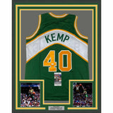 FRAMED Autographed/Signed SHAWN KEMP 33x42 Seattle Green Jersey JSA COA Auto