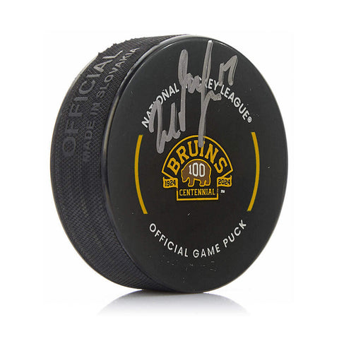 Milan Lucic Boston Bruins Autographed 100th Anniversary Hockey Game Puck JSA PSA