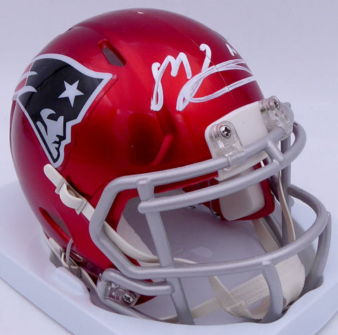 Mac Jones Autographed Patriots Flash Red Mini Helmet (Damaged) Beckett WS86318