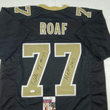 Autographed/Signed Willie Roaf HOF 2012 New Orleans Black Jersey JSA COA