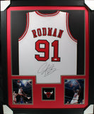 DENNIS RODMAN (Bulls white TOWER) Signed Autographed Framed Jersey JSA