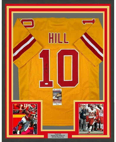 Framed Autographed/Signed Tyreek Hill 33x42 Kansas City Yellow Jersey JSA COA