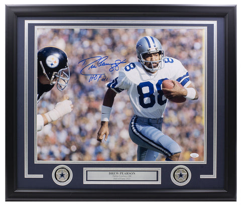 Drew Pearson Signed Framed Dallas Cowboys 16x20 Photo HOF 21 Inscribed JSA ITP