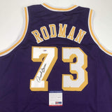 Autographed/Signed Dennis Rodman Los Angeles LA Purple Jersey PSA/DNA COA