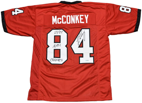 LADD McCONKEY SIGNED GEORGIA BULLDOGS #84 RED JERSEY + 21/22 NATL CHAMPS