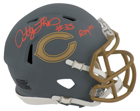 Anthony Thomas Signed Bears SLATE Riddell Mini Helmet w/ROY'01 - (SCHWARTZ COA)