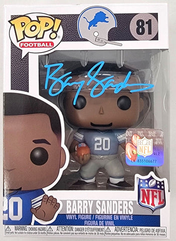 Barry Sanders Autographed Detroit Lions Funko Pop Beckett Witnessed