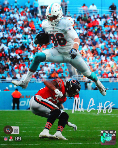 Mike Gesicki Autographed Miami Dolphins Jump Over 8x10 HM Photo- Beckett W*White