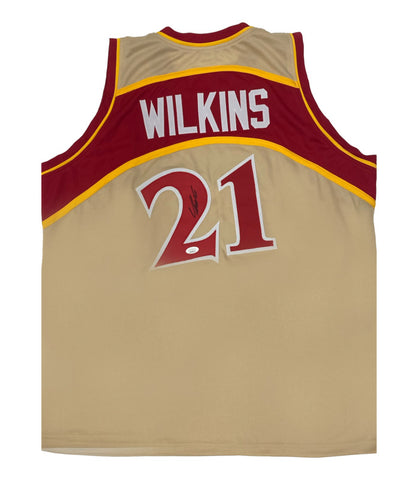 Dominique Wilkins Autographed Red/Gold Hawks Custom #21 Jersey JSA