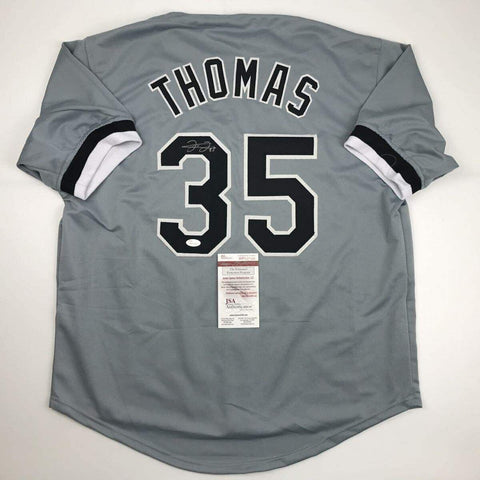 Autographed/Signed FRANK THOMAS Chicago Grey Baseball Jersey JSA COA Auto